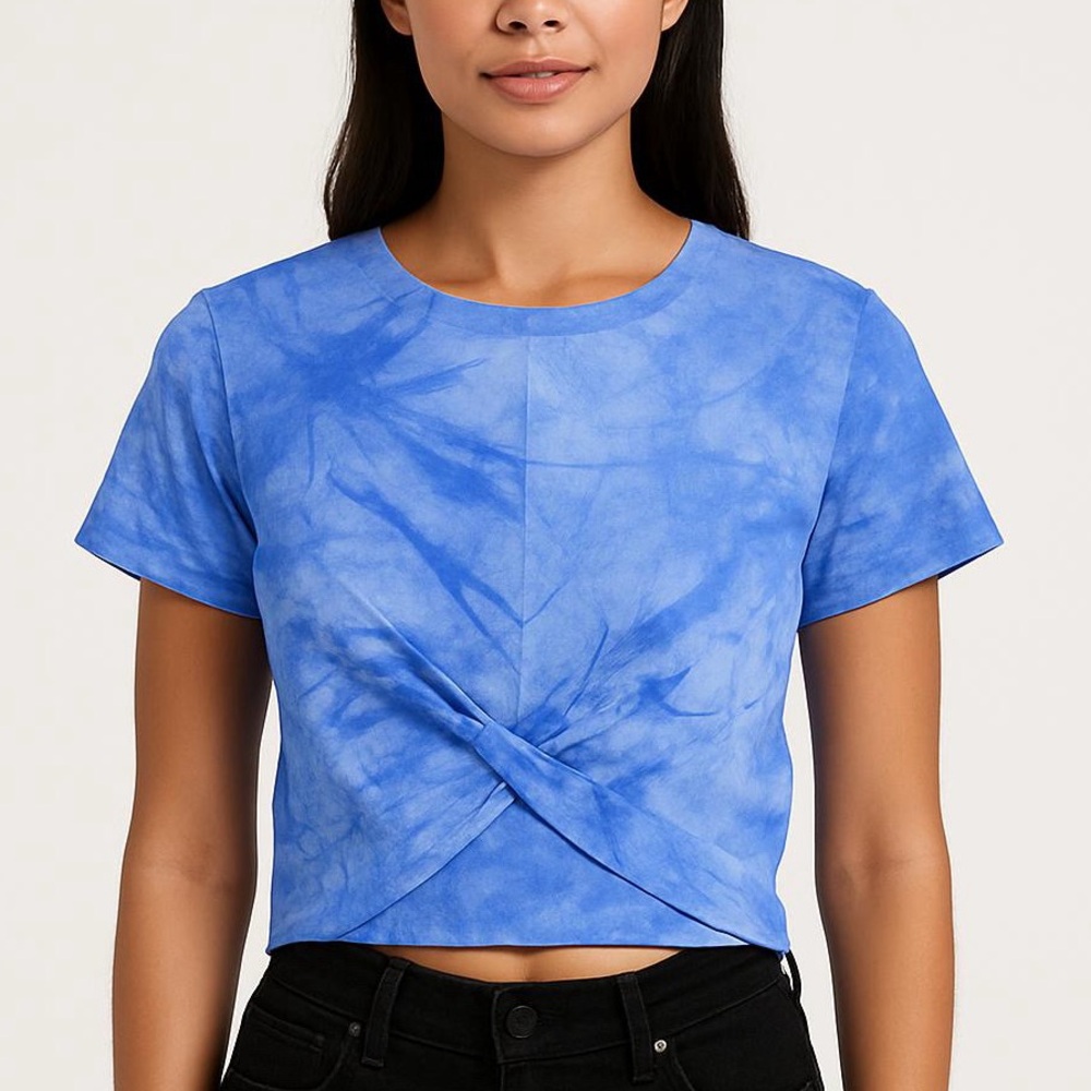 3/$10 Voir Blue Tie-Dye Twist Front Crop Top